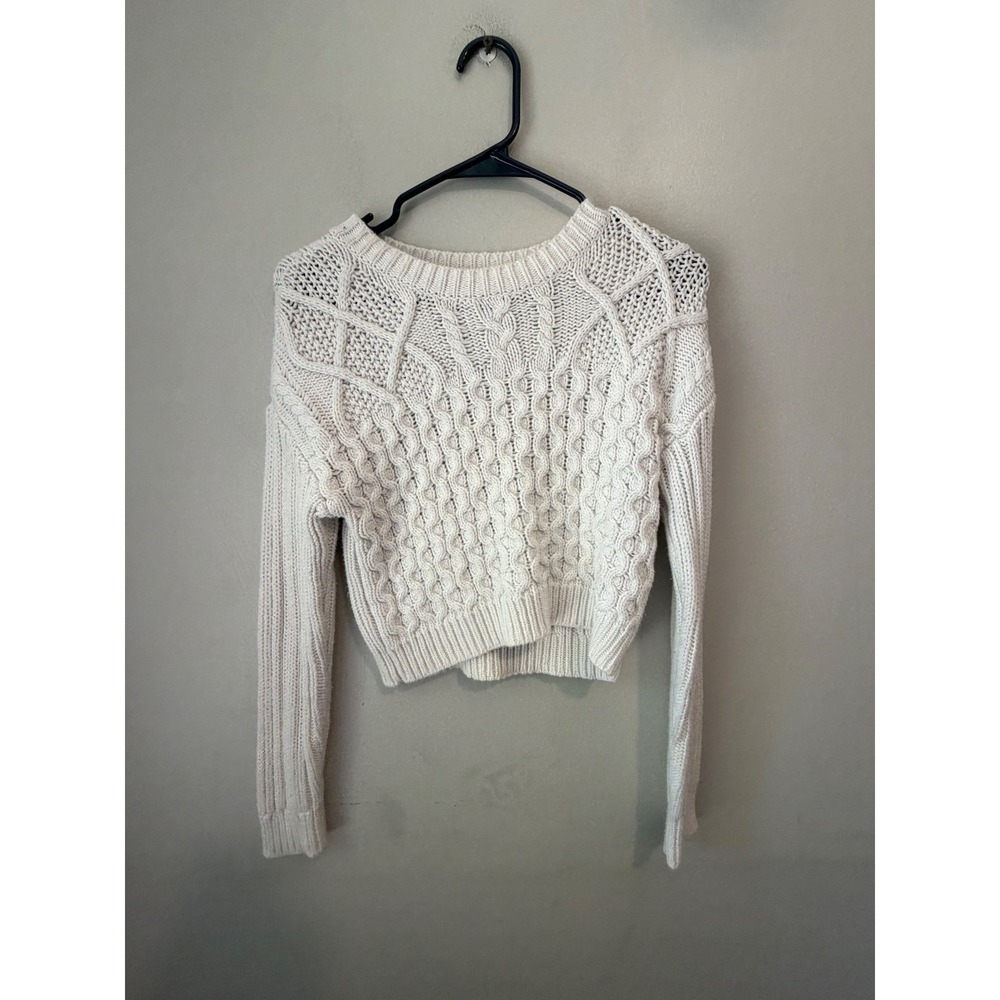 Aeropostale Womens XS Cream Cable Knit Cropped Sweater Long Sleeve Pullover